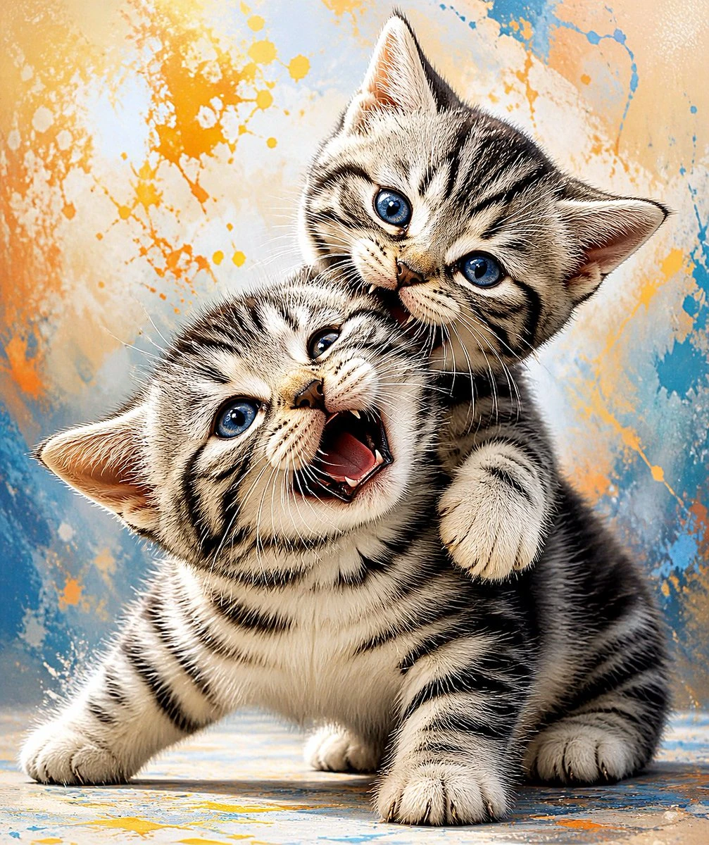 两只美短虎斑小猫的温馨互动