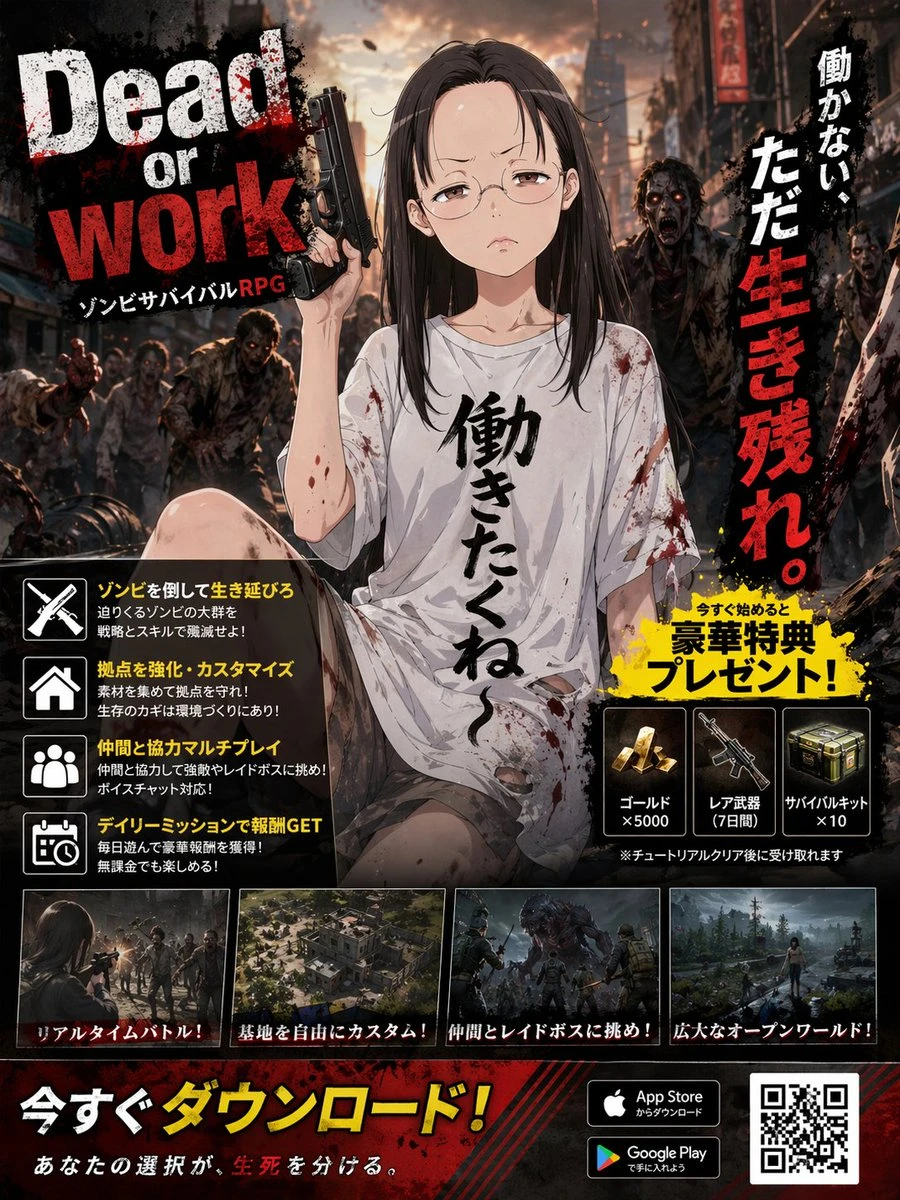 日系丧尸生存RPG手游宣传海报