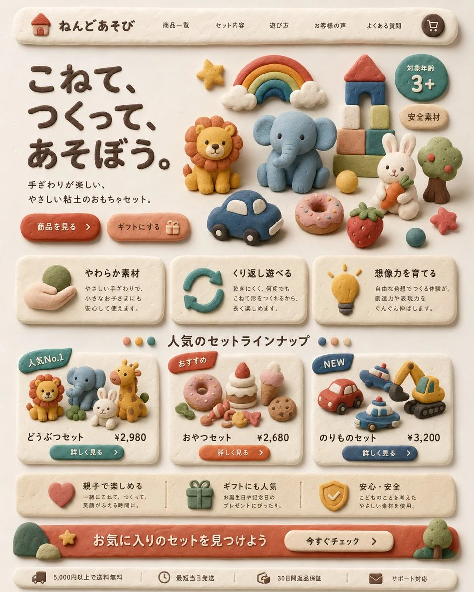 日本儿童粘土玩具品牌着陆页设计