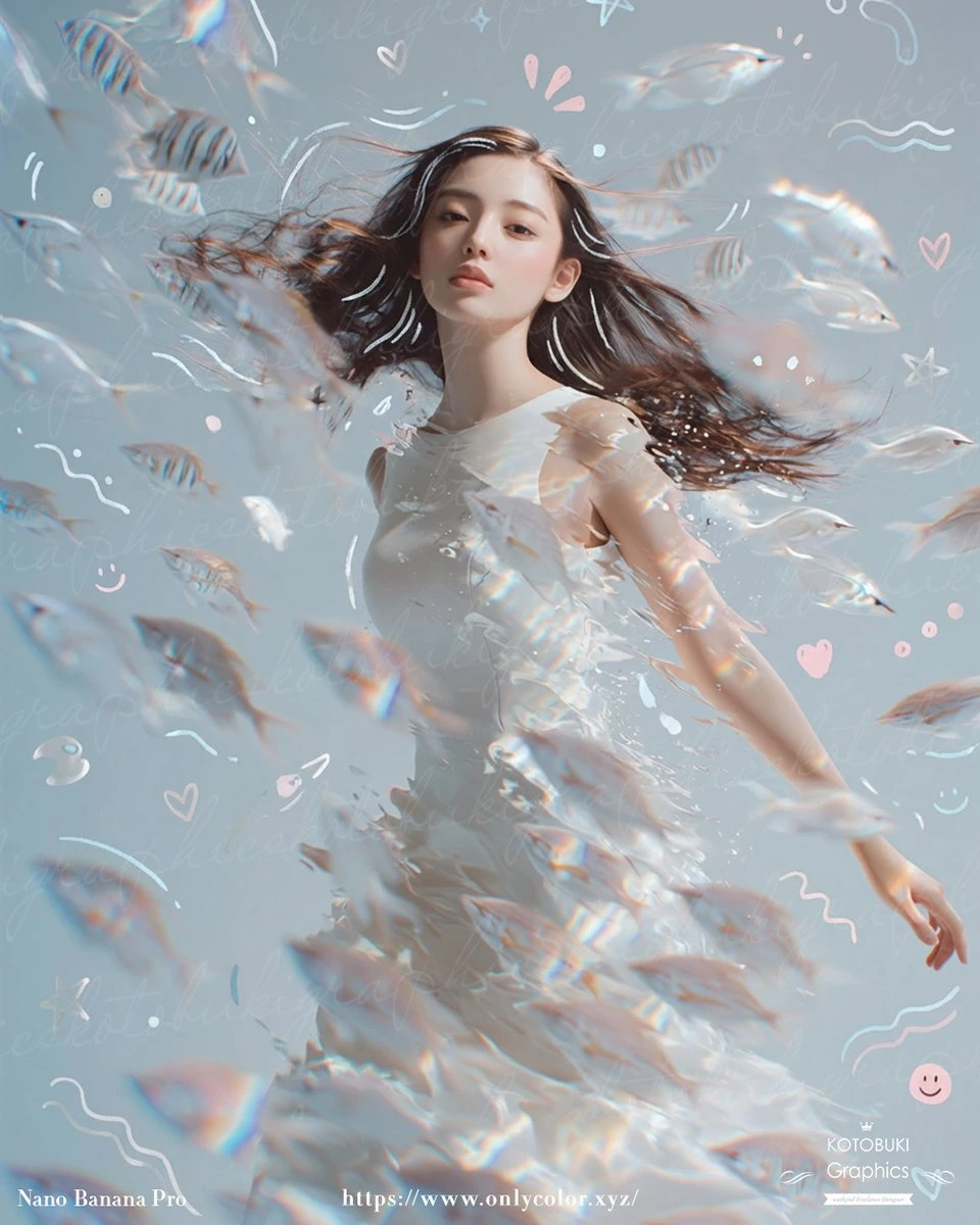 梦幻水下少女与鱼群