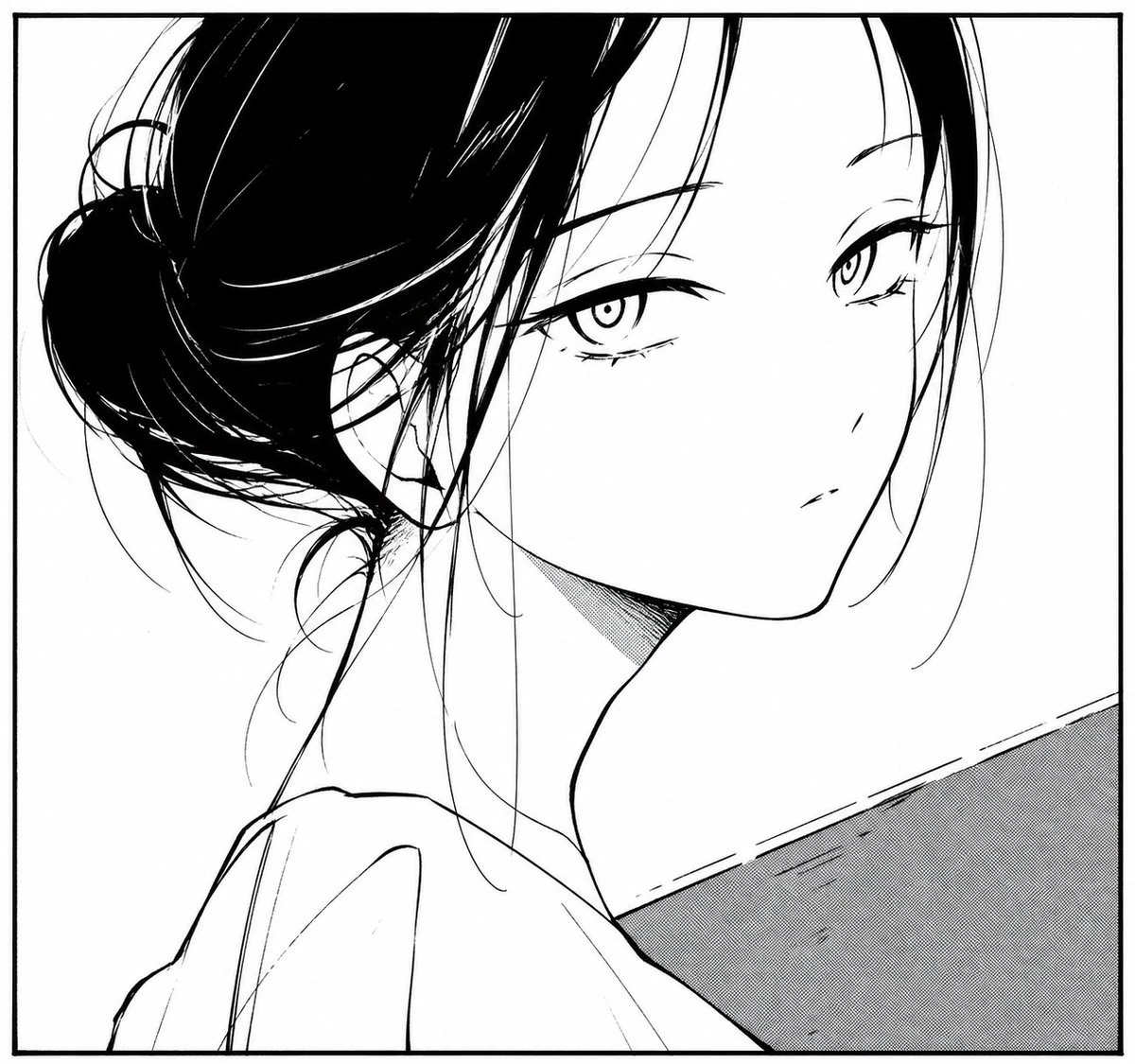 黑白漫画女性回眸肖像