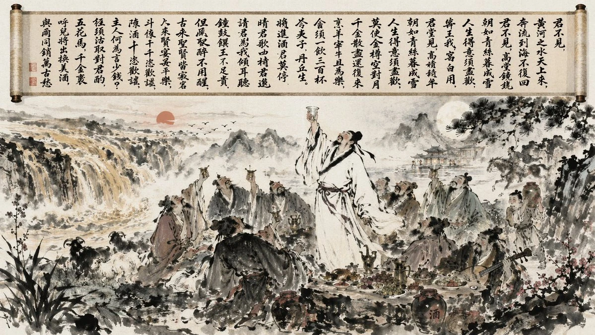 李白《将进酒》水墨画