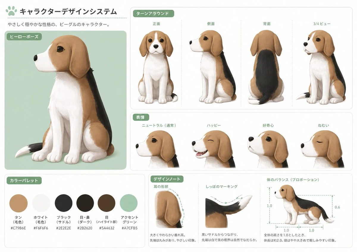 日系风格比格犬角色设定图