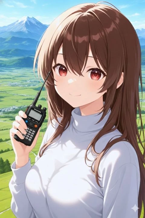 手持对讲机少女风景图优化