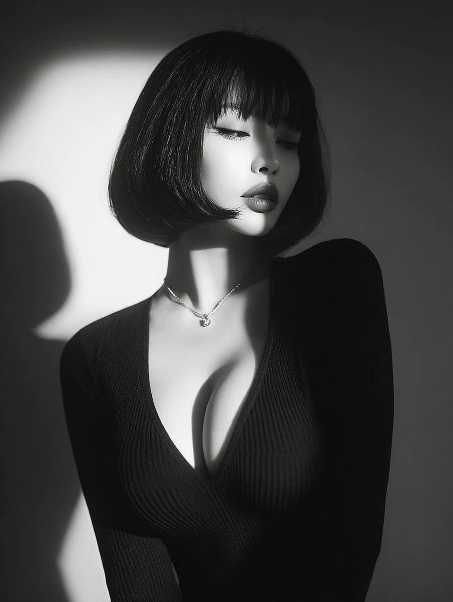 黑白光影下的神秘美人