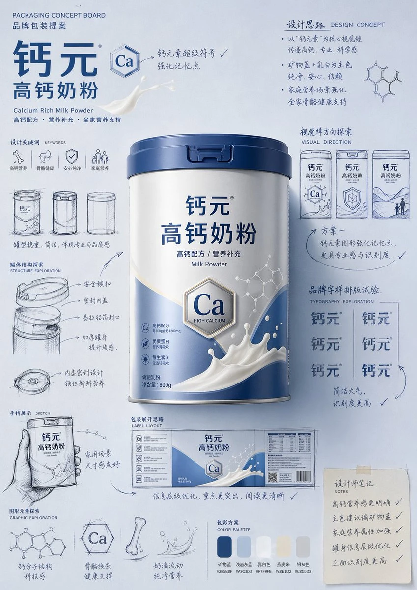 手绘包装提案板风格产品介绍海报