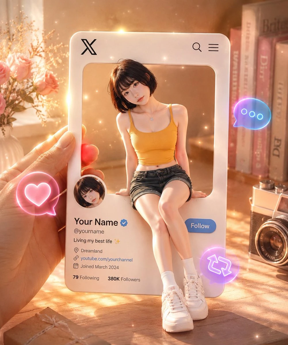 X风格女孩坐卡片
