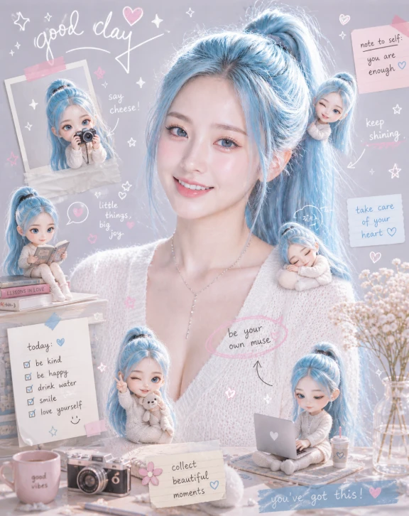 温馨手账风迷你人偶拼贴
