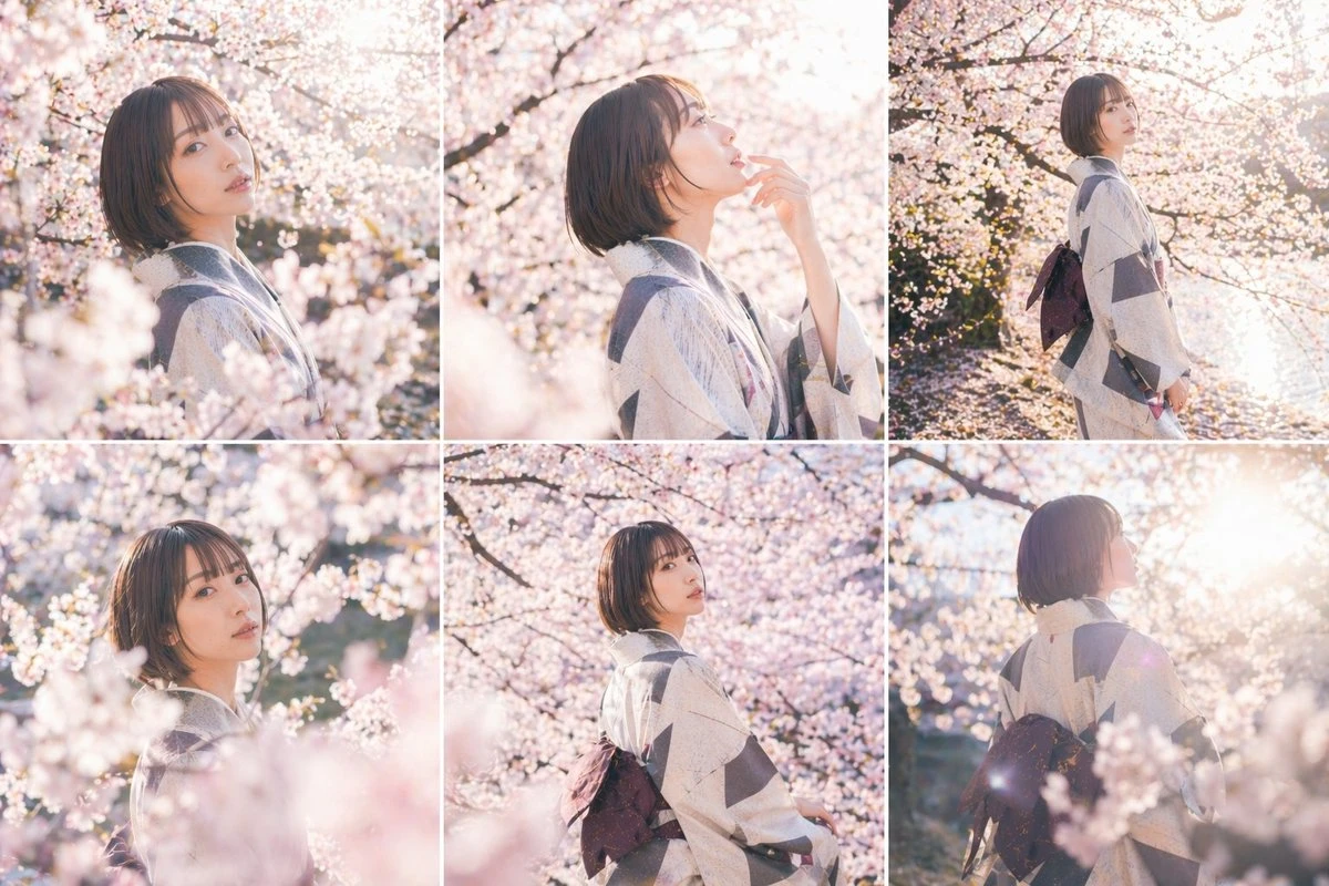 樱花季和服少女写真拼贴