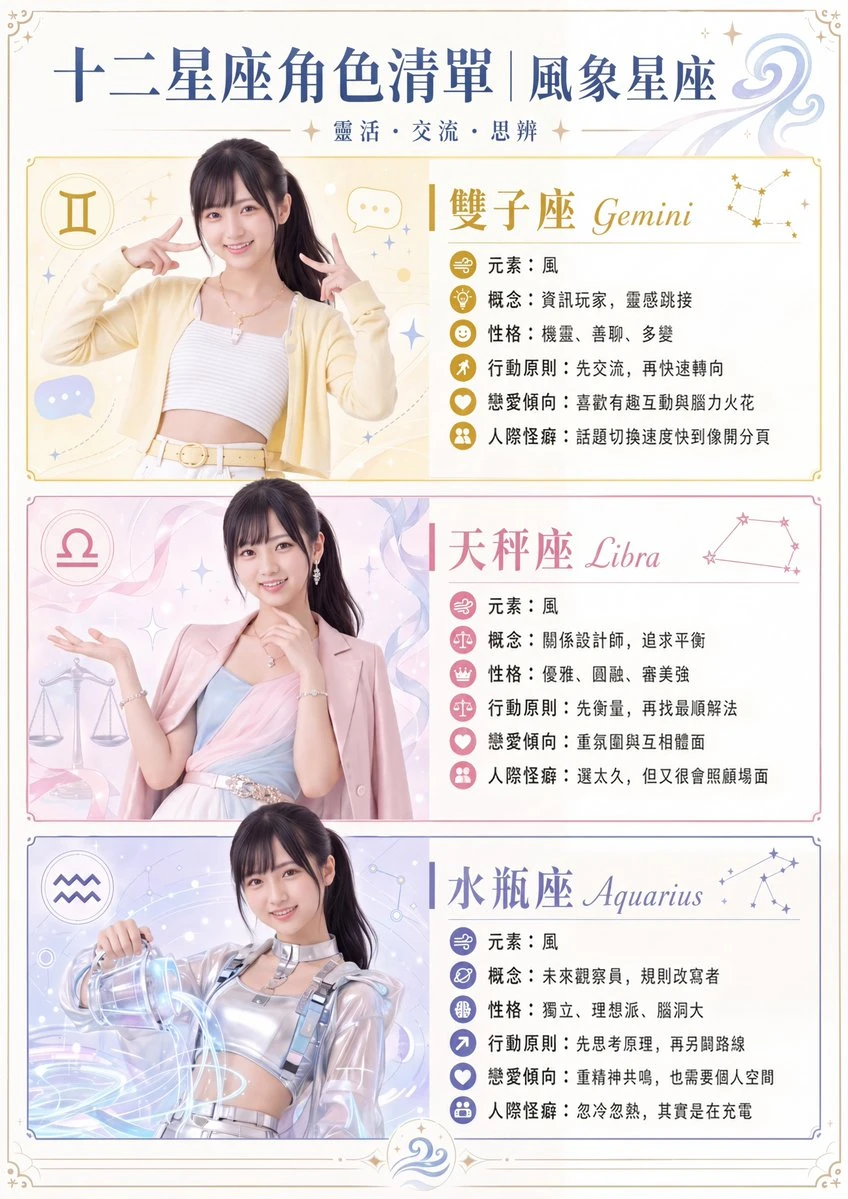 十二星座风象星座角色清单