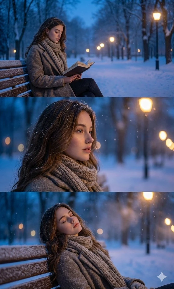 雪夜公园三帧写真