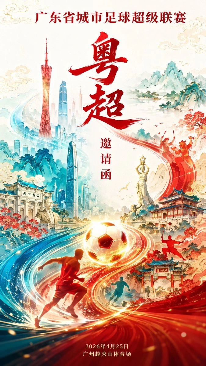 广东省城市足球超级联赛邀请函海报