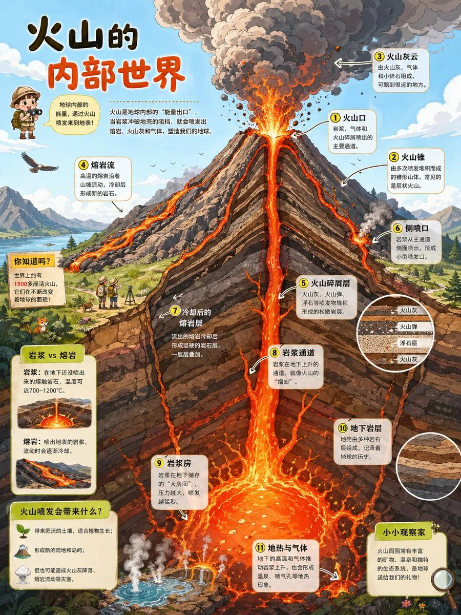 火山内部结构科普海报