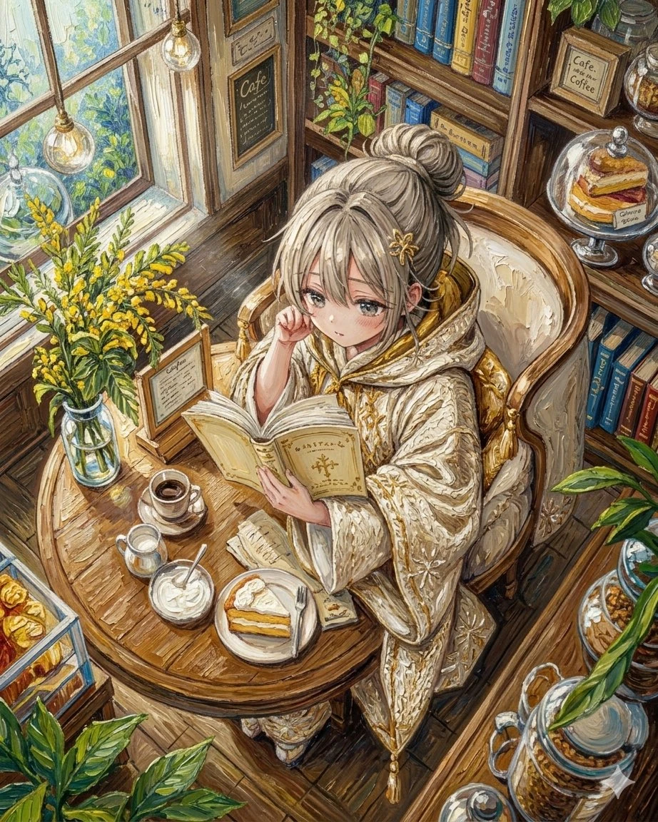 复古咖啡馆少女插画上色