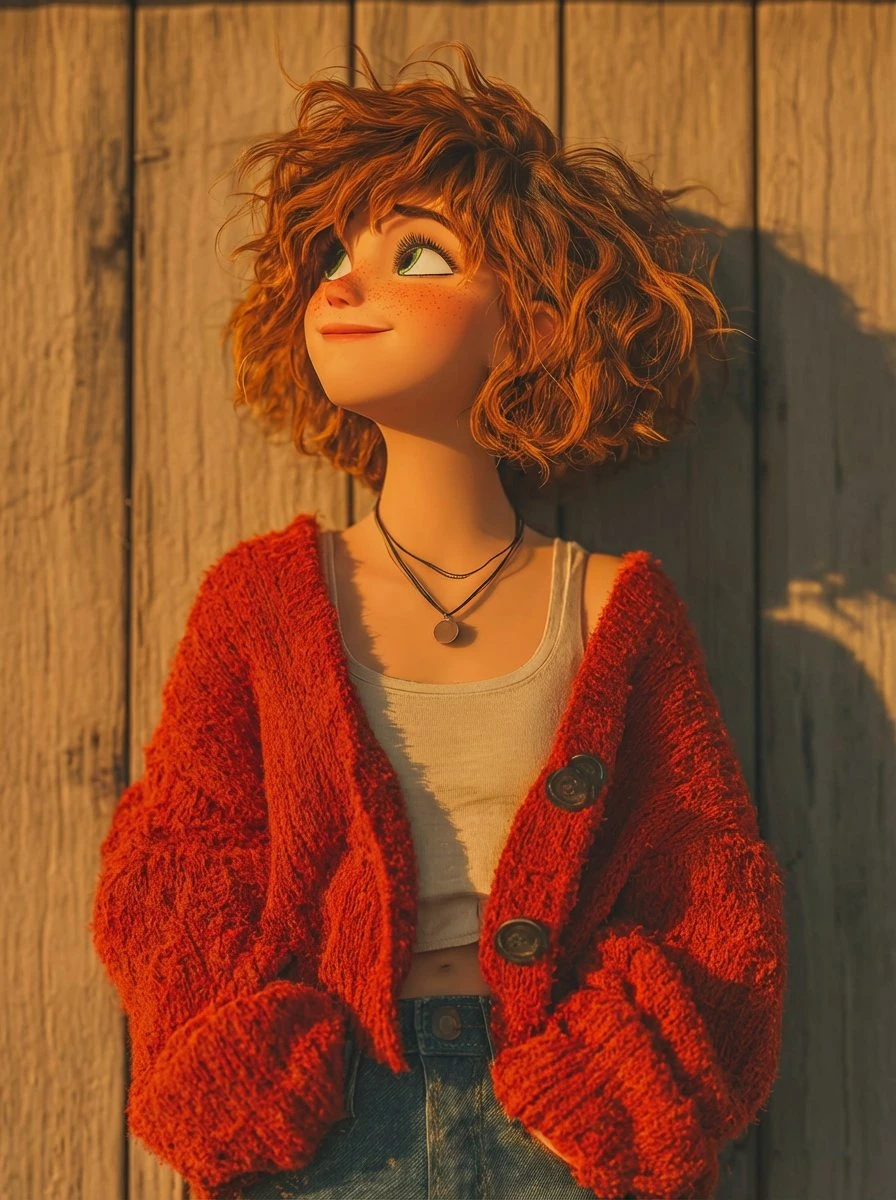 秋日暖光下的 Pixar 风格少女肖像
