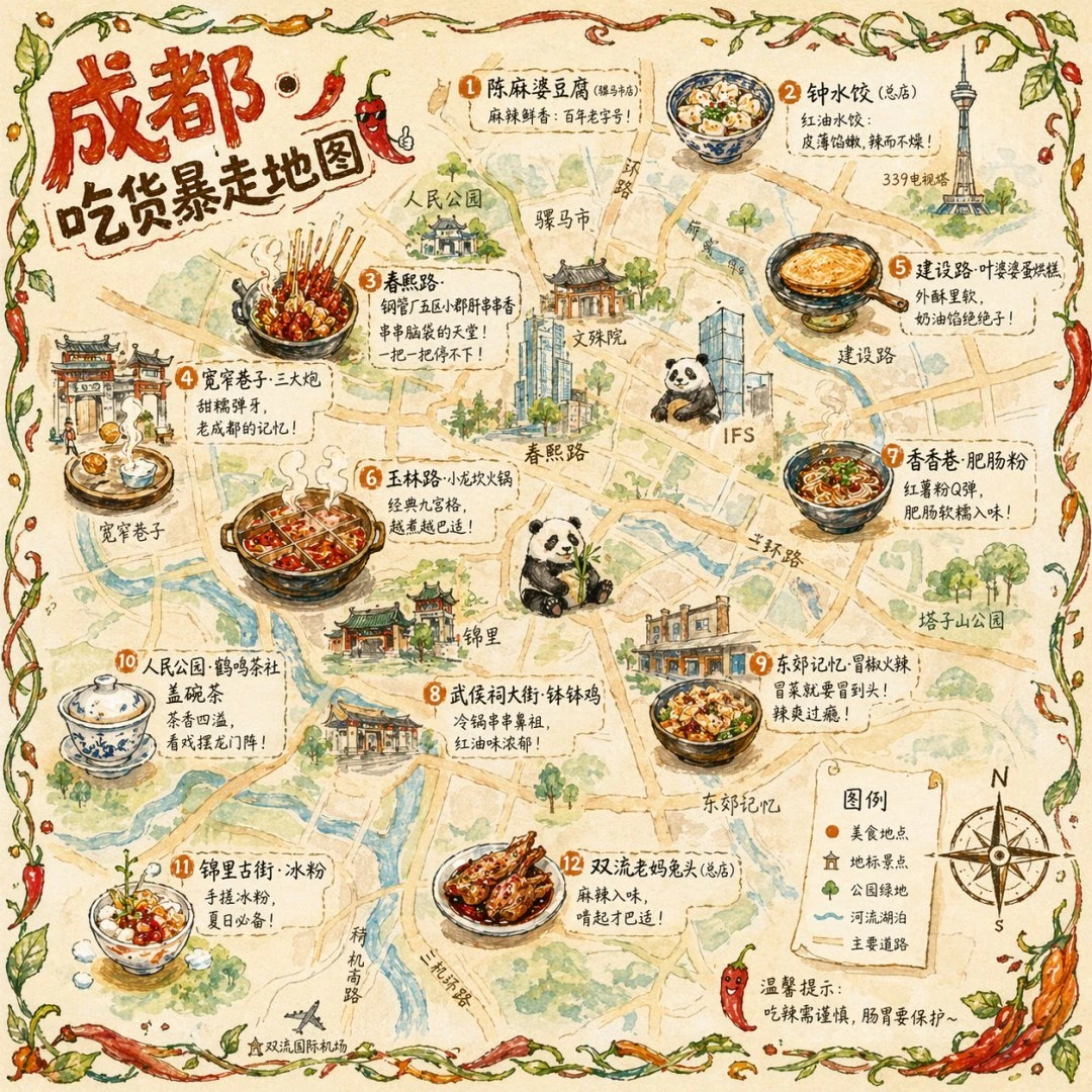 成都美食手绘地图