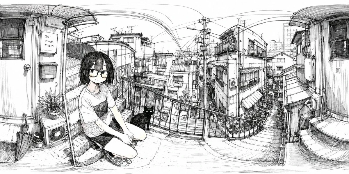 日本街景360全景插画