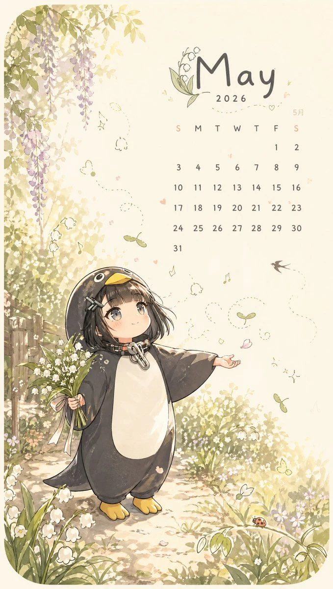 2026年5月动漫风格插画日历