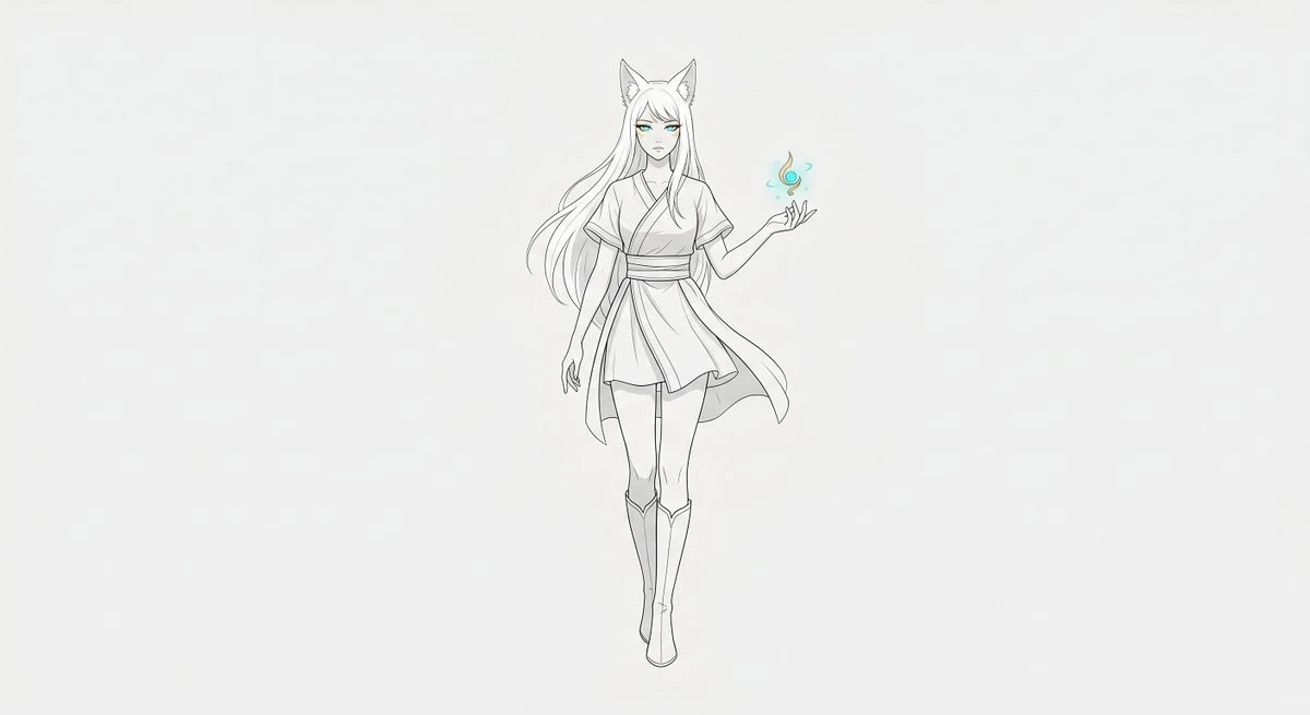 狐耳少女角色设定线稿