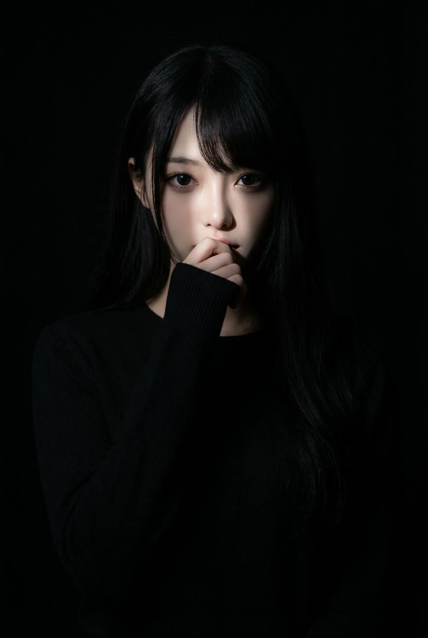 暗调聚光灯下神秘女像