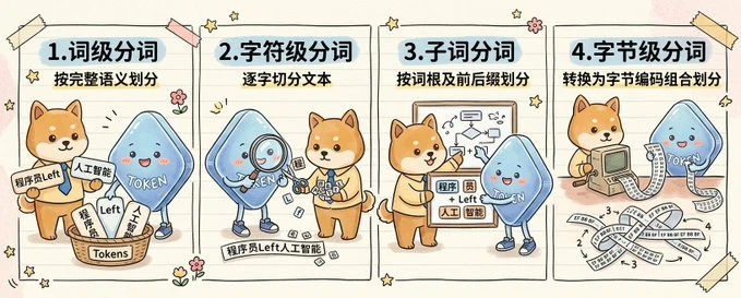 四款NLP分词方法科普插画