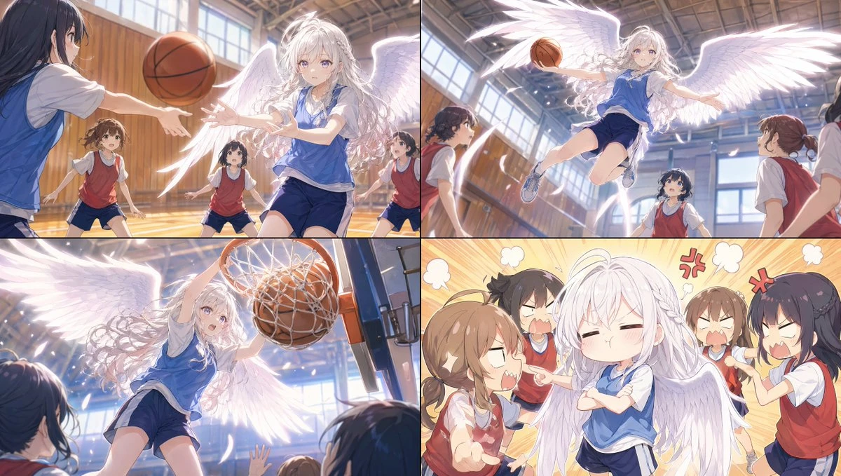 天使少女篮球赛四格漫画