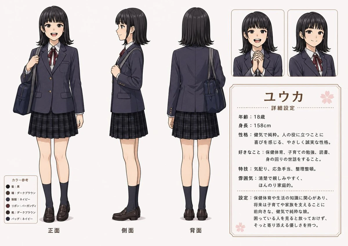日式女高中生角色设定图
