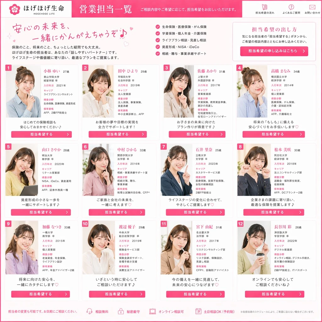 日本保险公司营业担当一览页面