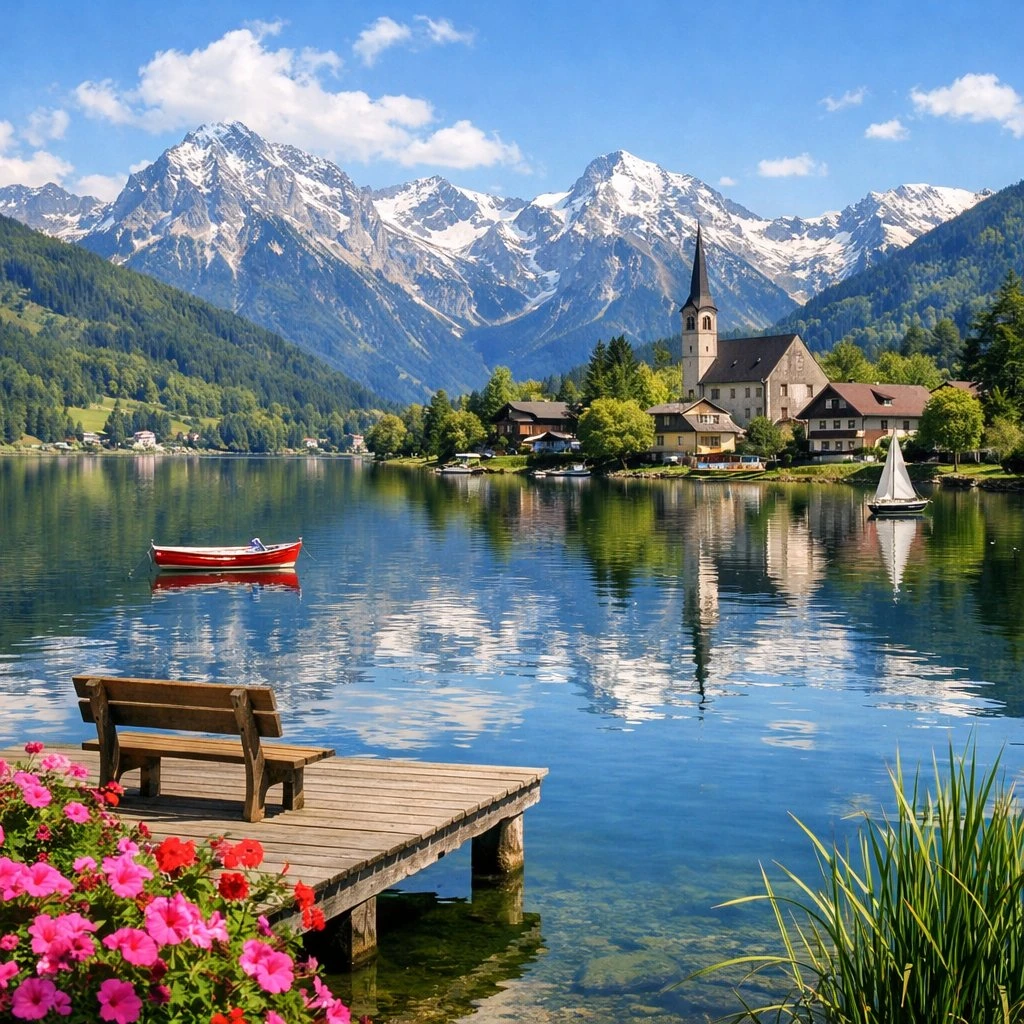 阿尔卑斯湖景村庄