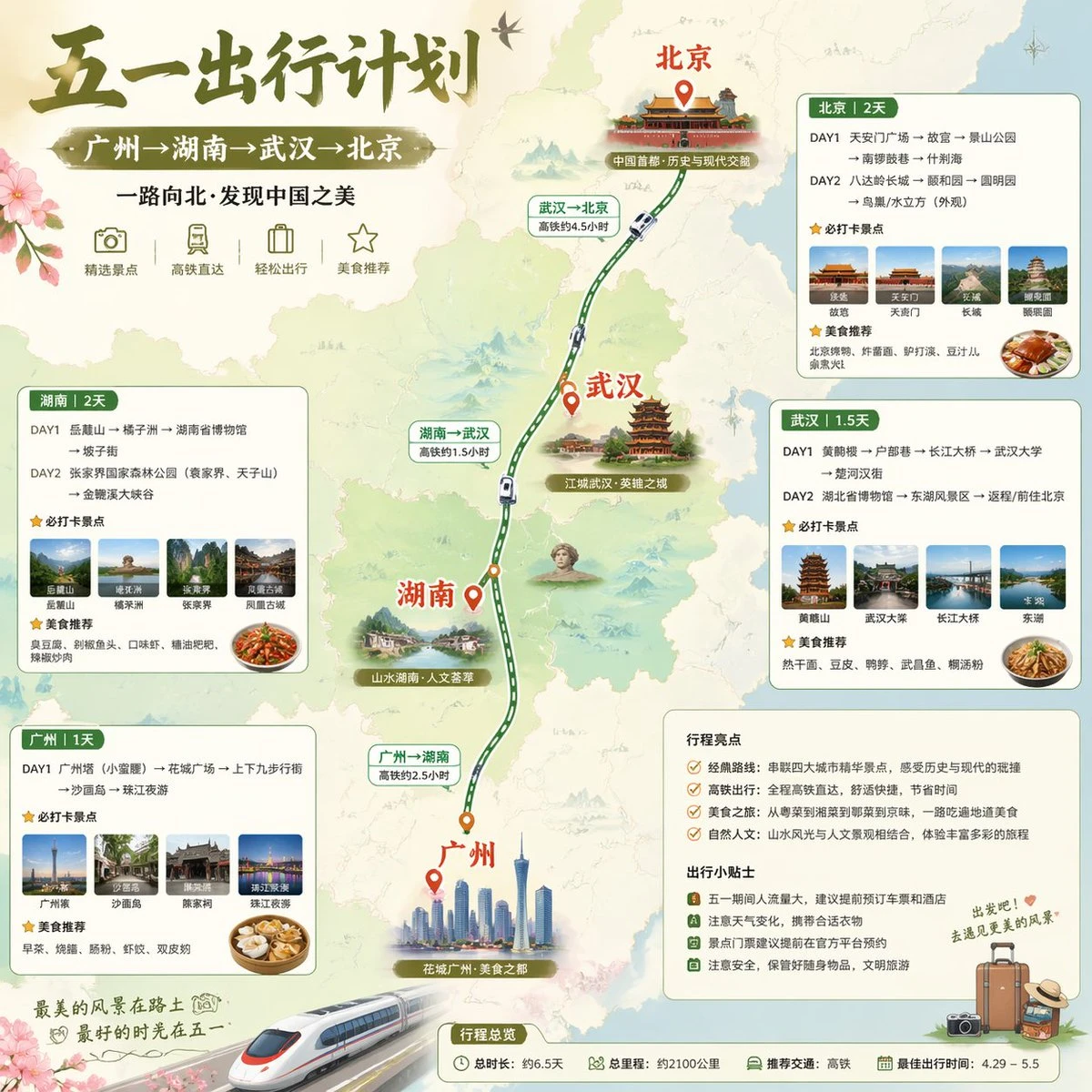 五一高铁旅行路线海报