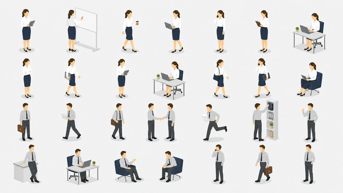 28个等距商务人物插画
