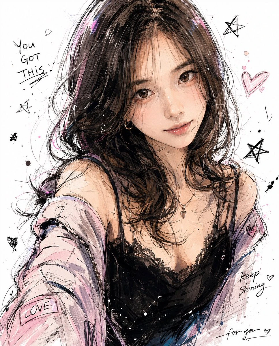 韩风手绘涂鸦风格少女