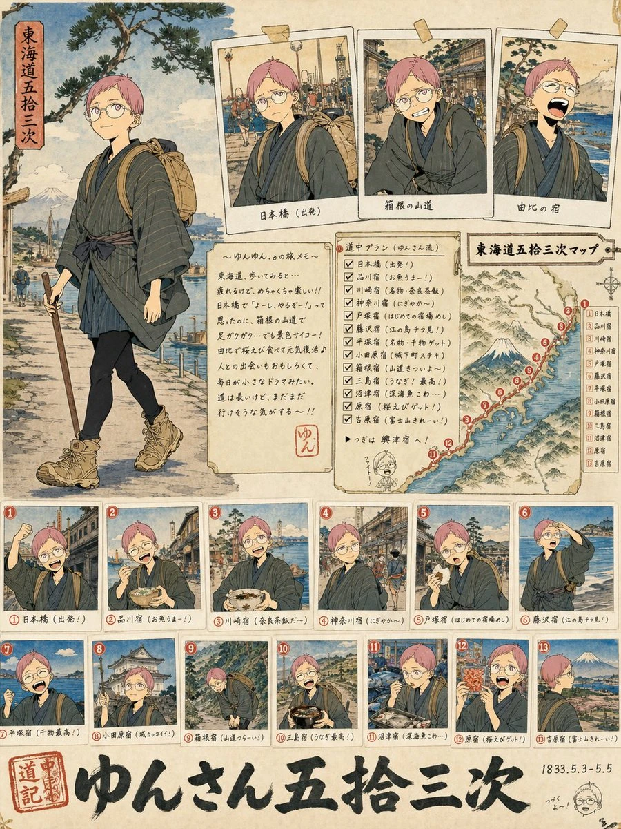 浮世绘风格东海道旅行海报