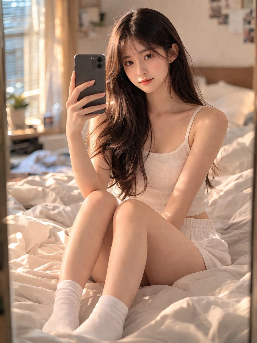 卧室少女对镜自拍