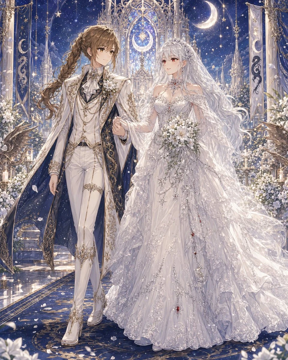 奇幻百合婚礼插画