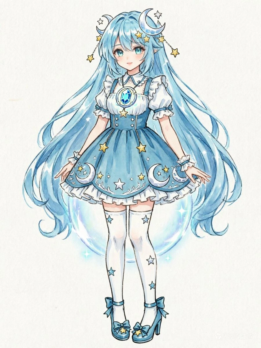 冰蓝发魔法少女全身立绘