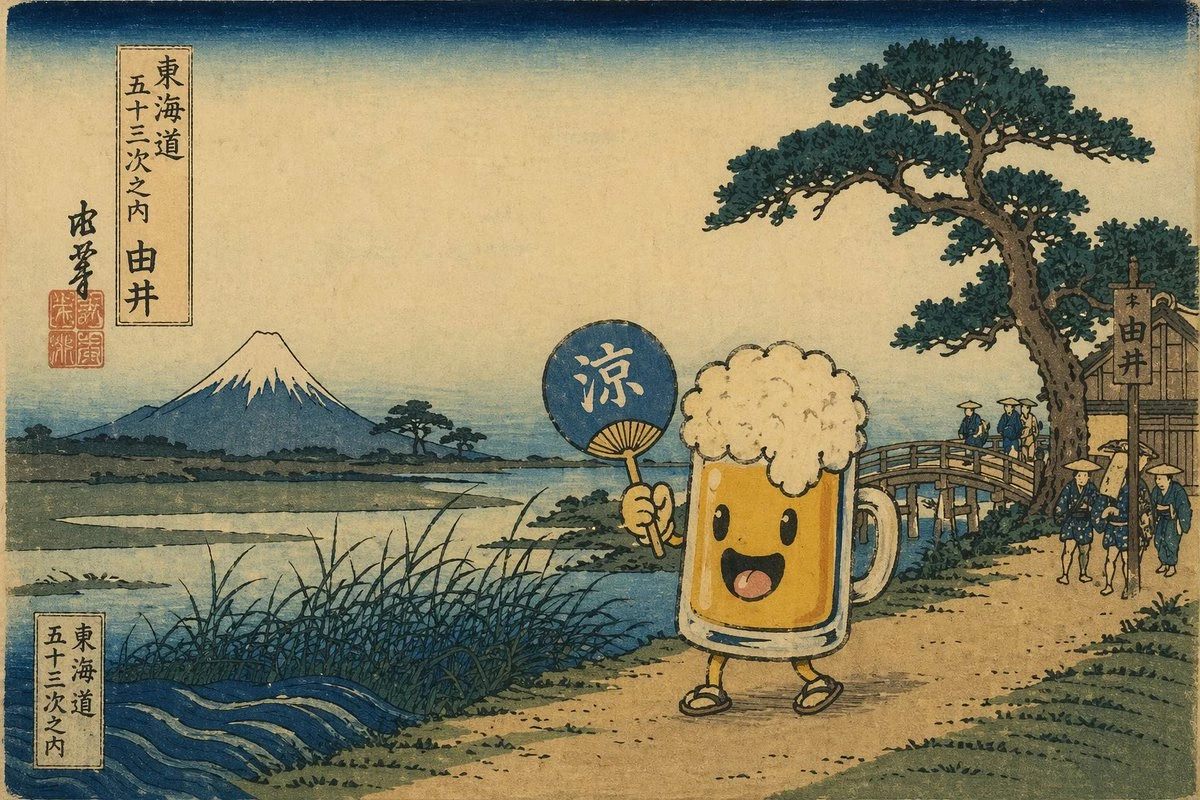 浮世绘风格啤酒拟人化