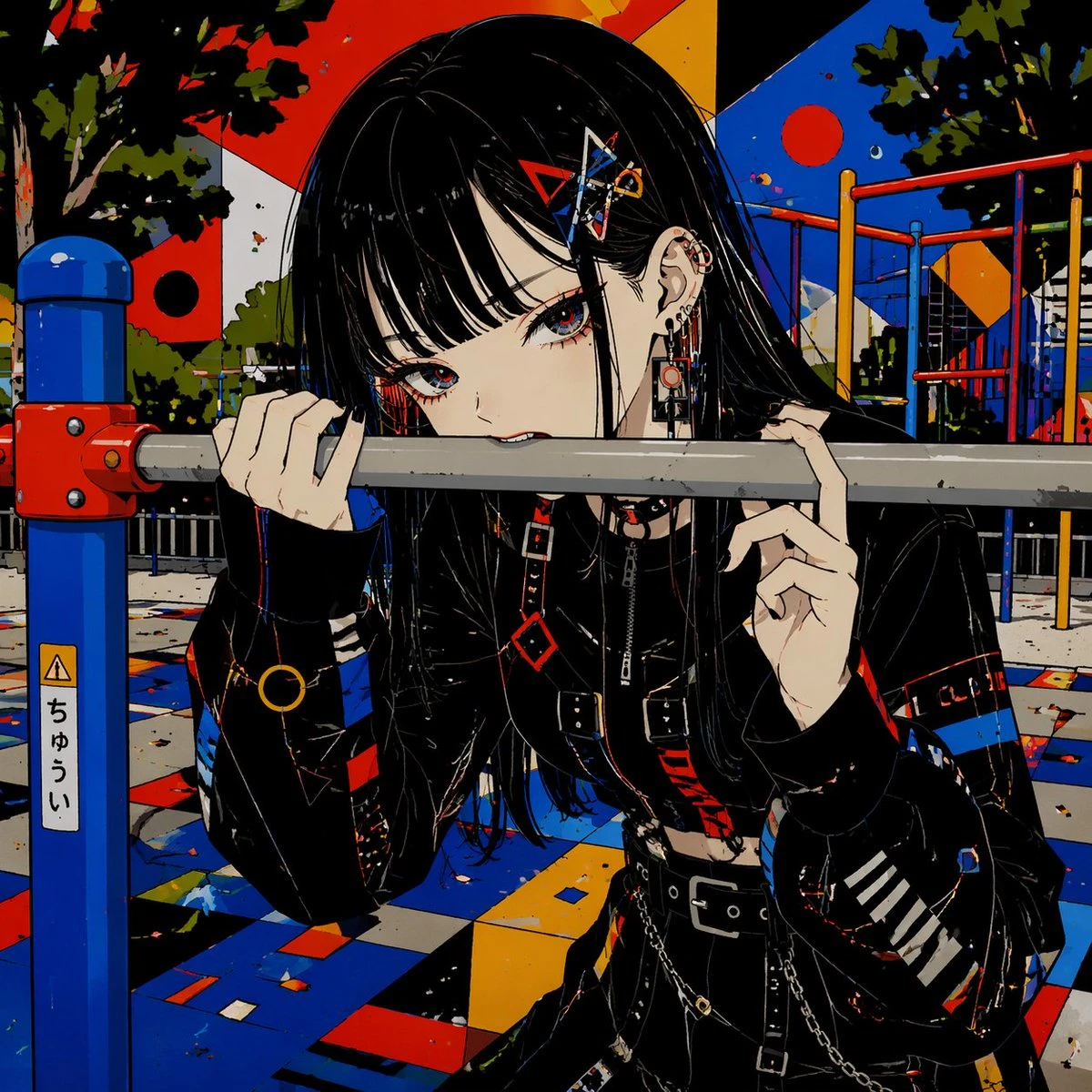 赛博哥特少女咬栏杆