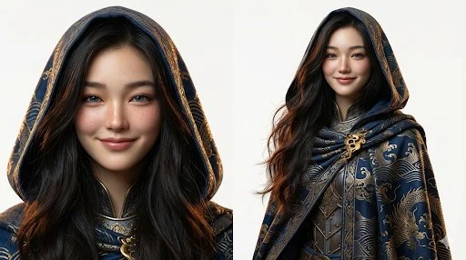 奇幻风格女性角色双视角设计:特写与半身像对比展示