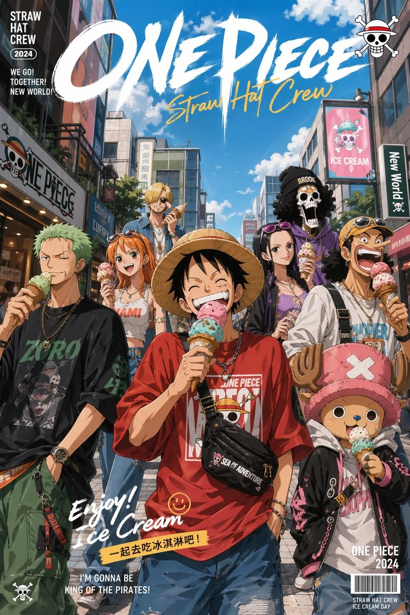 海贼王草帽团夏日冰淇淋海报
