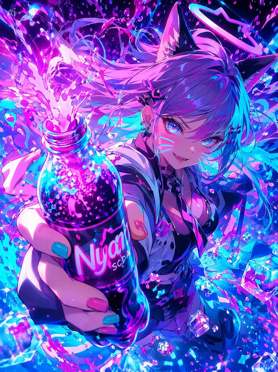 赛博偶像猫娘苏打水广告