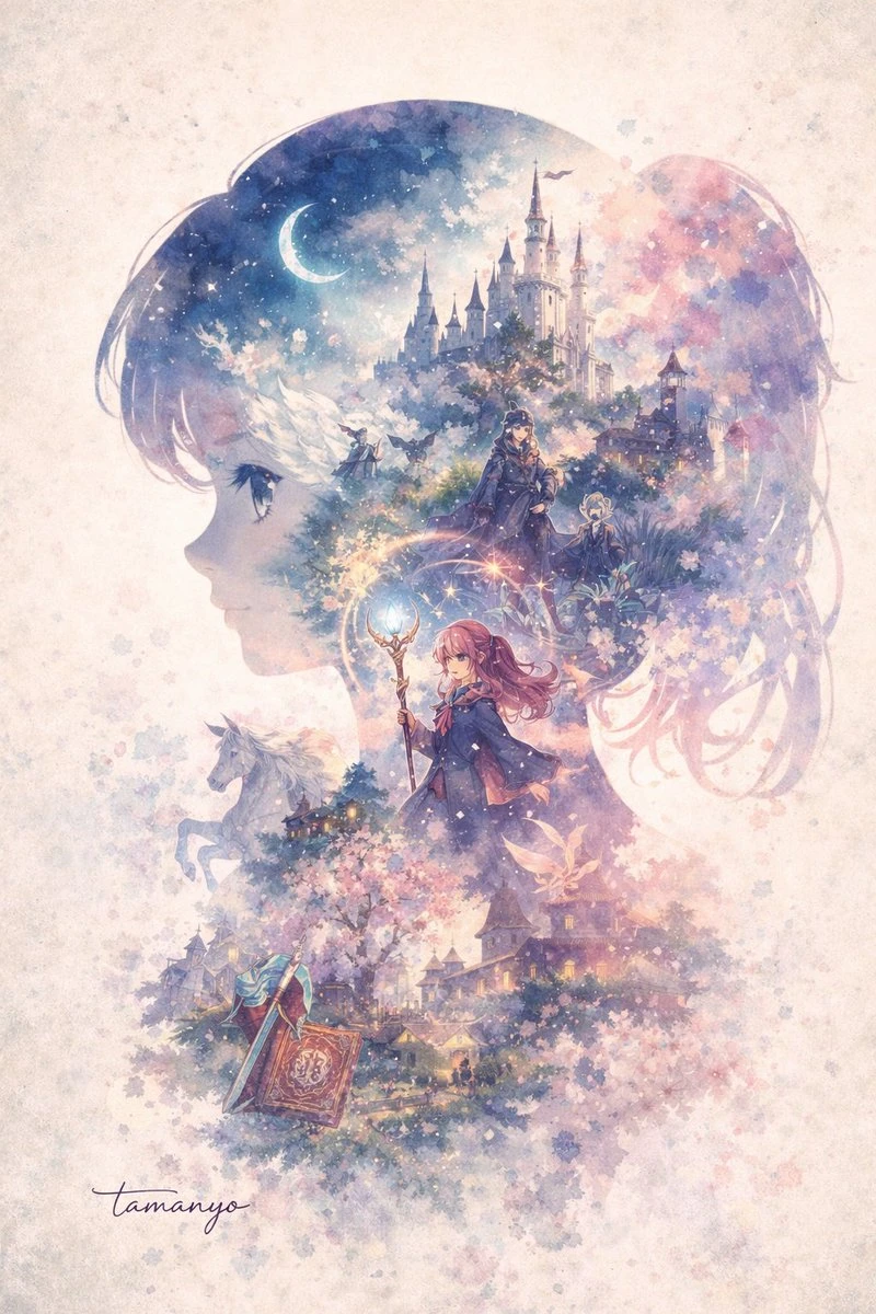 动漫少女侧影奇幻世界