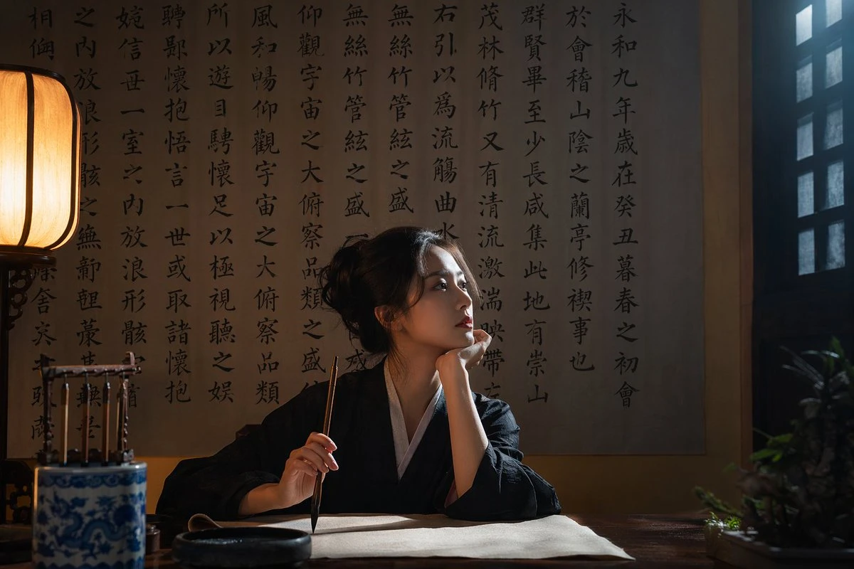 古风女子临窗沉思
