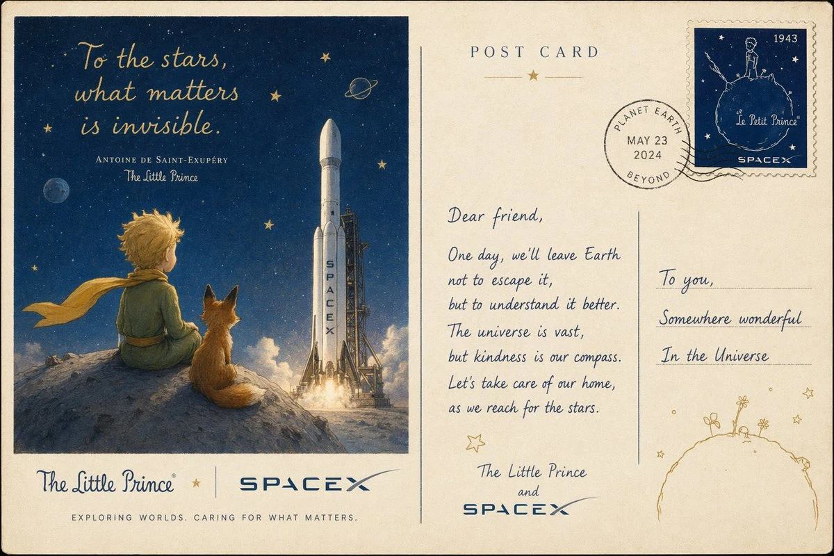 小王子与SpaceX联名复古明信片