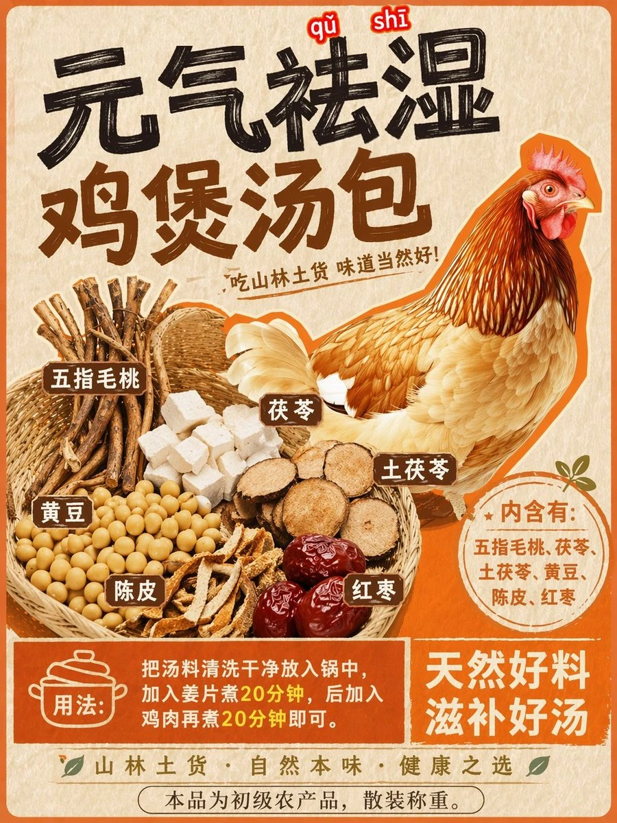 元气祛湿鸡煲汤包包装设计