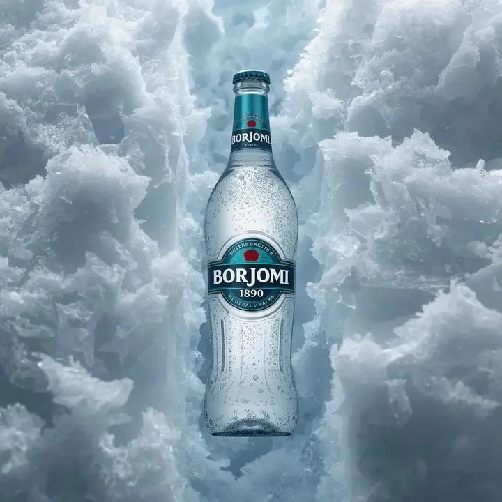 冰窟中的BORJOMI矿泉水瓶商业摄影预设