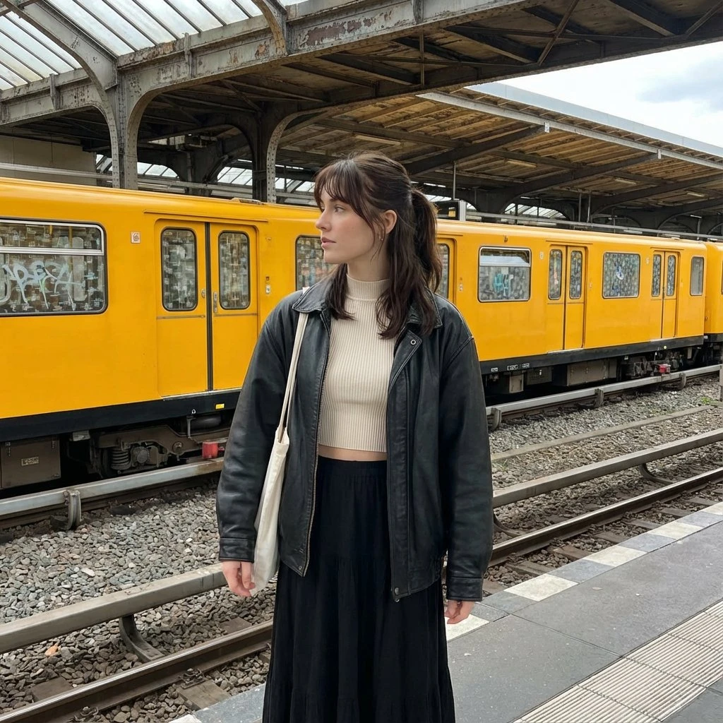 都市车站少女写真:黄列车间的静谧瞬间