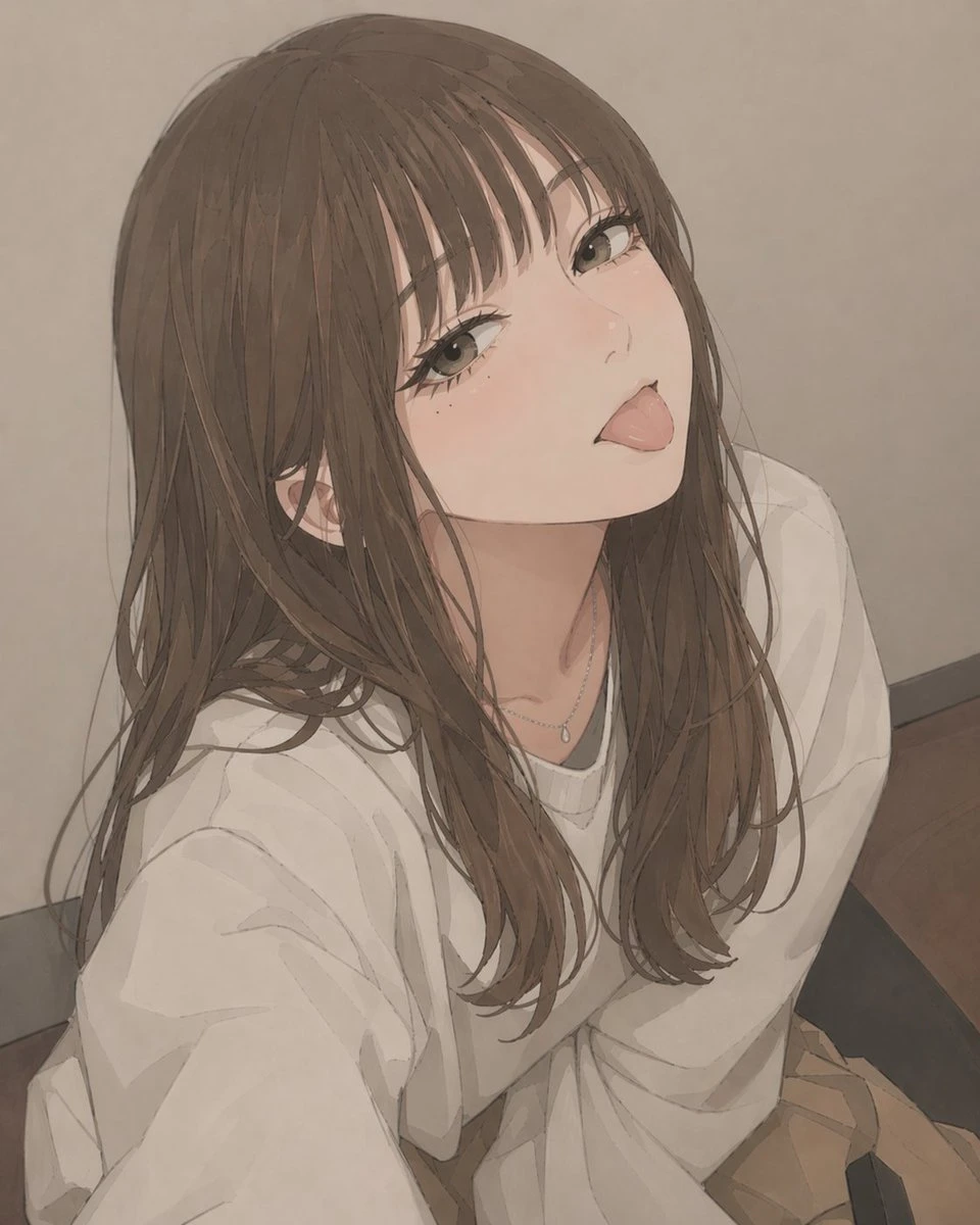 日系少女室内自拍插画