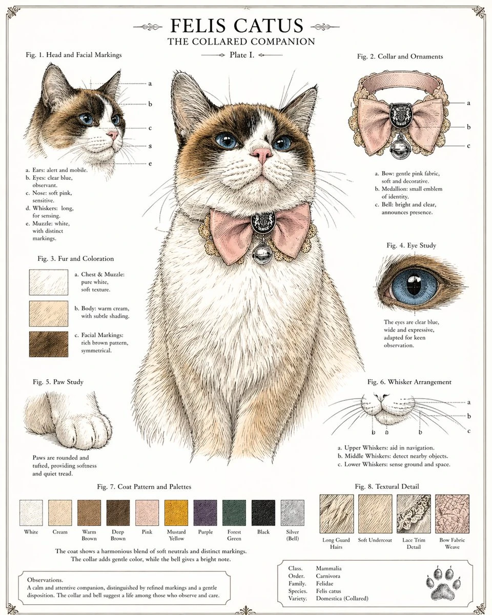 复古自然史风格猫咪设定图
