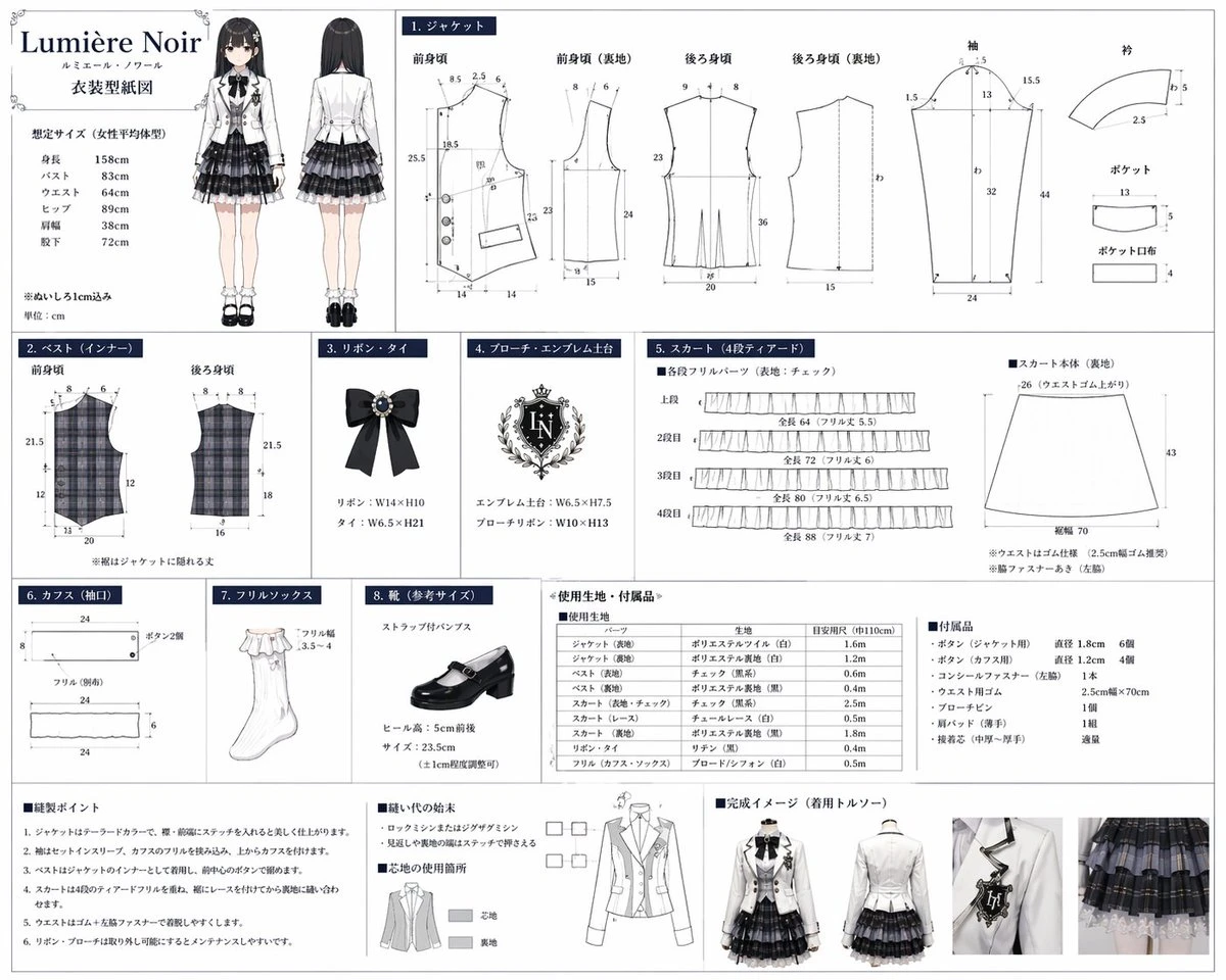 Lumière Noir角色服装制版图